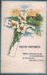 Easter Happiness Cross with Daffodils and Landscape Postcard