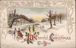 Winter Ice Skating Scene with "A cheerful Christmas To You" Greeting Postcard