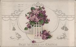 Easter Violets, Bells, Bird, and Rabbit with Best Wishes Postcard