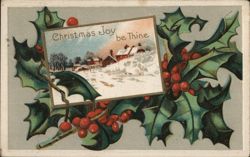 Christmas Joy be Thine Winter Village Holly Berries Postcard
