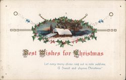 Best Wishes for Christmas Winter Scene with Holly and Berries Postcard