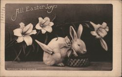 Easter Bunny with Basket and Lilies, All Easter Joys Postcard