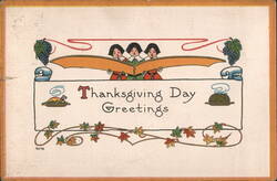 Thanksgiving Day Greetings with Children, Turkey, and Grapes Postcard