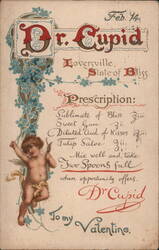 Dr. Cupid's Valentine Prescription with Cherub and Forget-Me-Nots Postcard