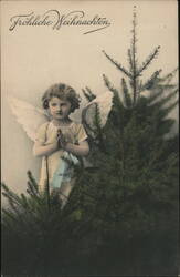 Fröhliche Weihnachten: Angelic Child by Christmas Tree Postcard