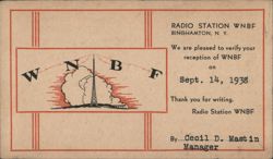 WNBF Radio Station QSL Card, Binghamton, NY, 1938 Postcard