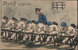 German Soldiers Potato Peeling Duty - Humorous Military Scene Postcard
