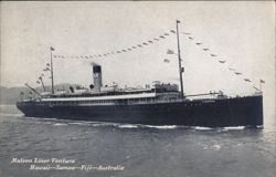 Matson Liner Ventura Ship with Pennants, Honolulu, Hawaii 1929 Postcard