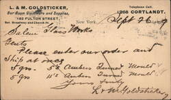 L. & M. Goldsticker Bar Room Glassware Order, New York 1909 Postcard