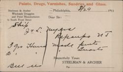 Steelman & Archer Wholesale Druggists & Paint Manufacturers Order Form Postcard