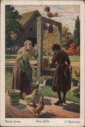Frau Holle Fairy Tale, Lazy Daughter Returns Postcard
