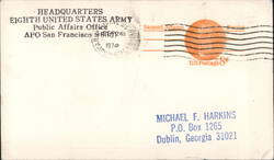 Eighth United States Army Letter from APO 96301 to Dublin, GA 1974 Postcard
