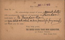 United States Trade Mark Association Acknowledges Fáradon Trademark Postcard