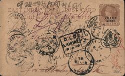 East India Post Card with Jhind State Stamp and Multiple Postal Markings Postcard