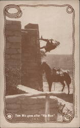 Tom Mix Chasing Man on Cliffs from 'His Man' F.B.O. Movie Arcade Card