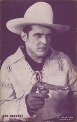 Ken Maynard, Cowboy Star, Holding Revolver from Trailing Trouble Arcade Card