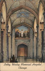 Wesley Memorial Hospital Lobby with Mural Postcard