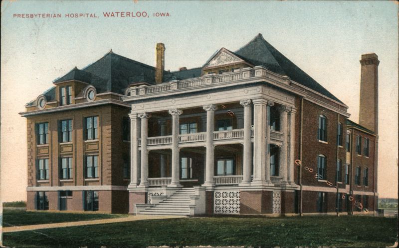 Presbyterian Hospital with Columned Portico, Waterloo, Iowa