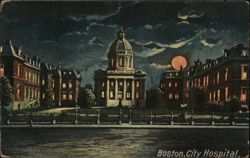 Boston City Hospital Night View Postcard