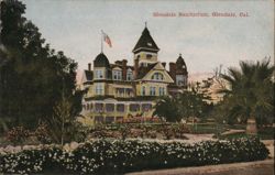 Glendale Sanitarium, Gardens & Flag Postcard