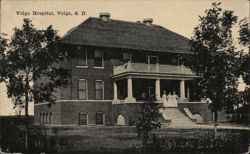 Volga Hospital with Nurses on Porch Steps Postcard