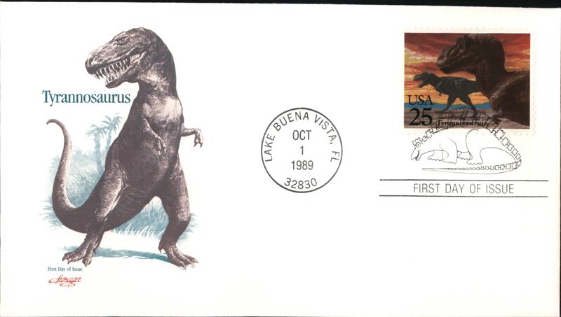1989 25c Tyrannosaurus Dinosaur First Day Cover First Day Covers