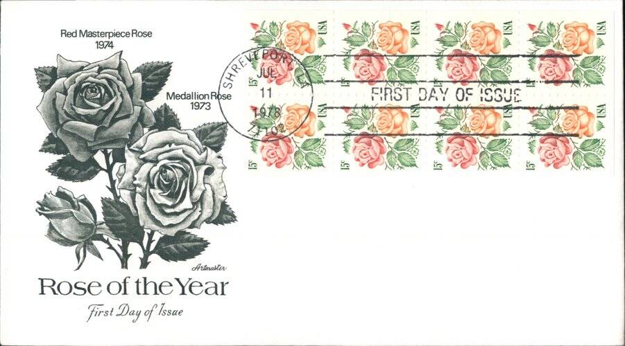 1978 15c Rose of the Year Block of Stamps First Day Cover