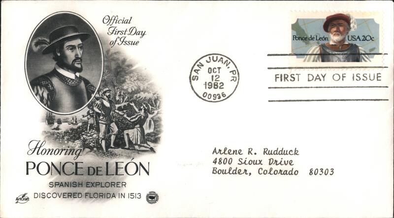 1982 20c Ponce de Leon First Day Cover First Day Covers