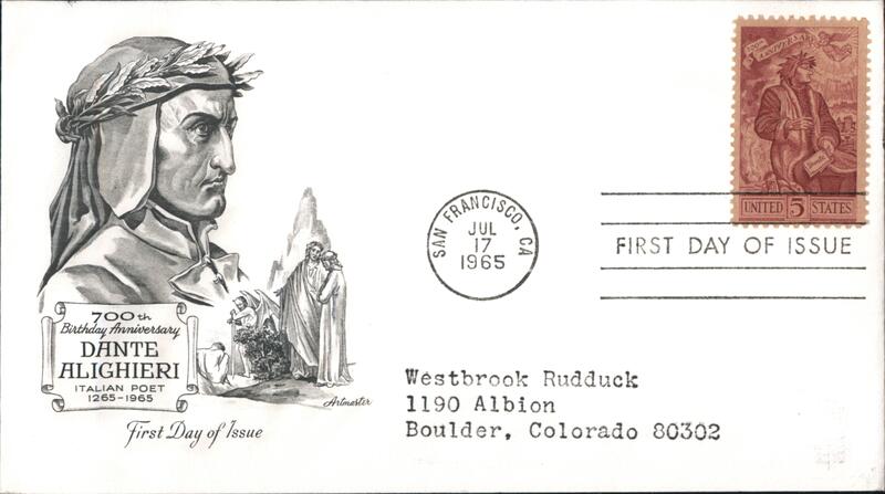 1965 5c Dante Alighieri 700th Birthday Anniversary First Day Cover