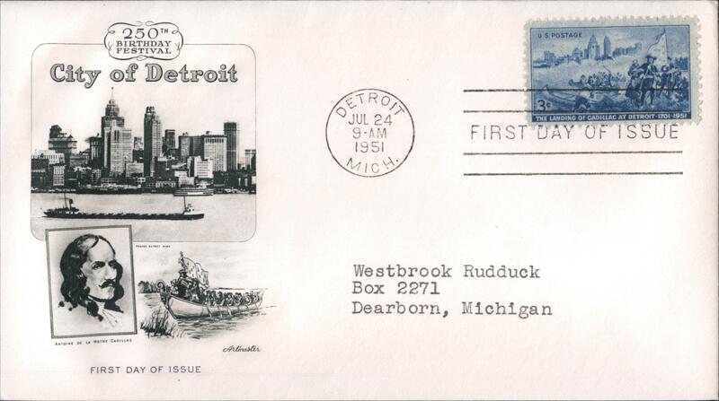 1951 3c Detroit, Michigan 250th Birthday First Day Cover