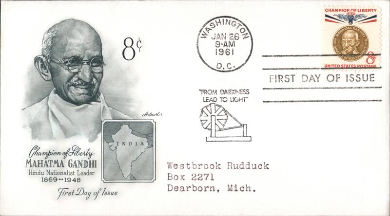 1961 8c Mahatma Gandhi Champion of Liberty First Day Cover