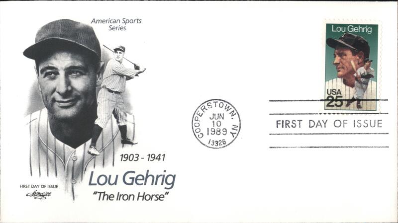 1989 25c Lou Gehrig First Day Cover First Day Covers