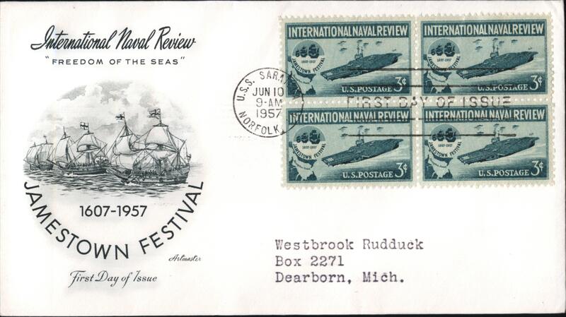 1957 3c International Naval Review Block of 4 Stamps FDC