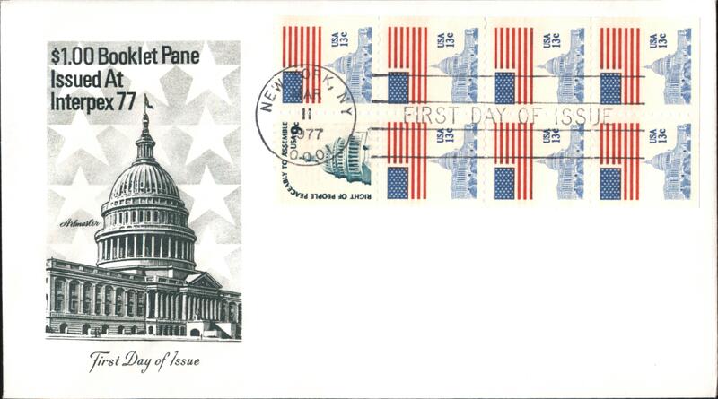 1977 13c US Flag Booklet Pane First Day Cover First Day Covers