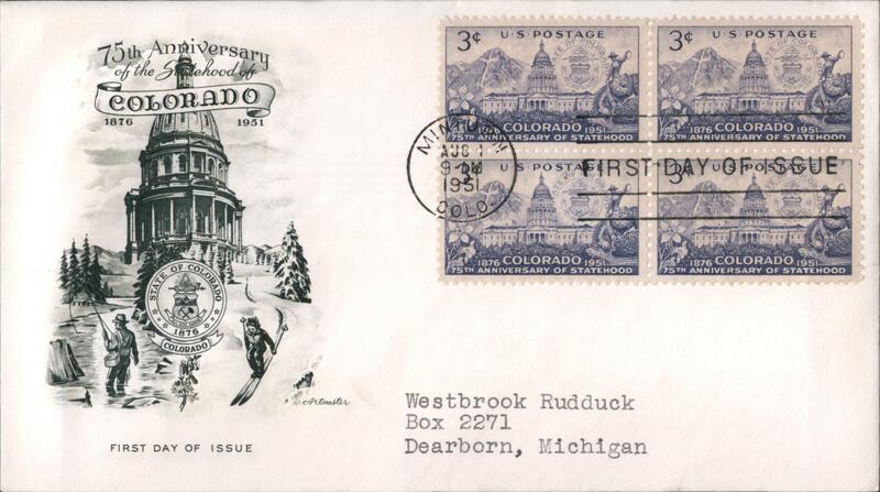 1951 3c Colorado Statehood 75th Anniversary First Day Cover