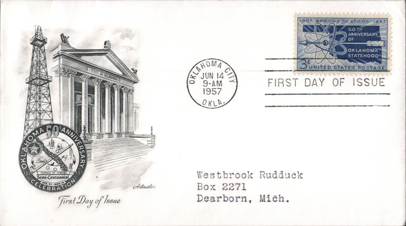 1957 3c Oklahoma Statehood First Day Cover First Day Covers