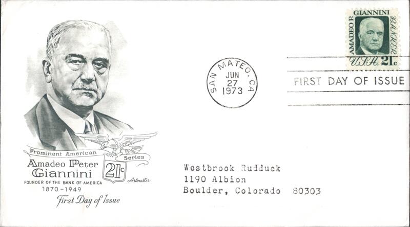 1973 21c Amadeo Peter Giannini First Day Cover First Day Covers