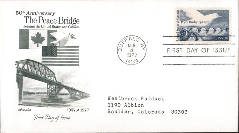 1977 13c Peace Bridge 50th Anniversary FDC First Day Covers