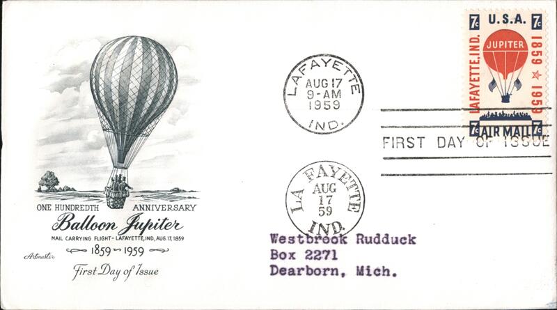 1959 7c Balloon Jupiter First Day Cover First Day Covers