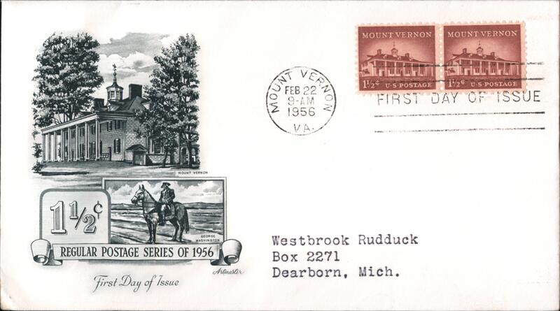 1956 1 1/2c Mount Vernon First Day Cover First Day Covers