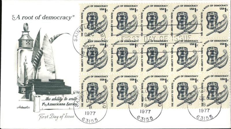 1977 1c The Ability to Write Block of Four Stamps FDC