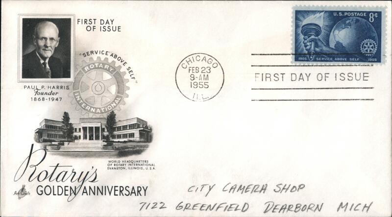 1955 8c Rotary Golden Anniversary First Day Cover First Day Covers