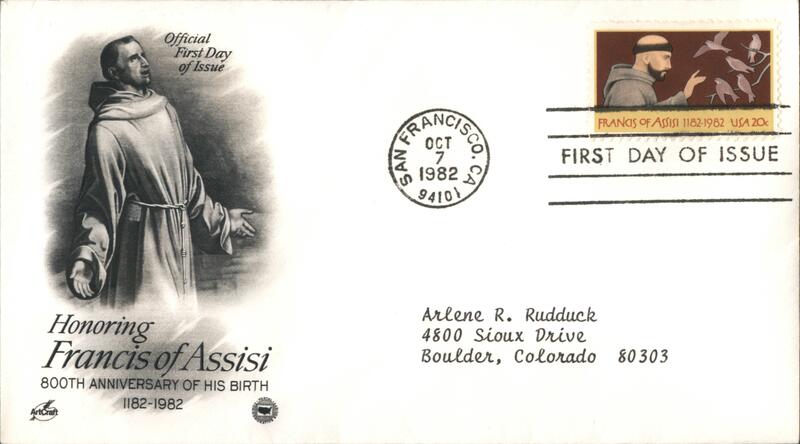 1982 20c Francis of Assisi First Day Cover First Day Covers