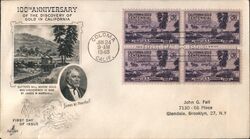 1948 3c California Gold Centennial Block of Stamps First Day Cover First Day Cover