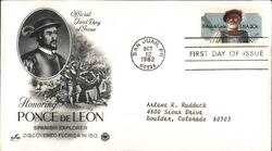 1982 20c Ponce de Leon First Day Cover First Day Cover