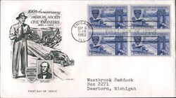 1952 3c Centennial of Engineering Block of 4 Stamps FDC First Day Cover