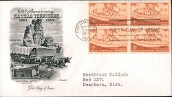 1954 3c Kansas Territory Centennial Block of 4 Stamps First Day Cover First Day Cover