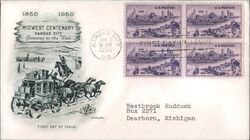 1950 3c Kansas City Centennial Block of 4 Stamps FDC First Day Cover