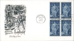 1956 3c Labor Day Block of Four Stamps First Day Cover First Day Cover