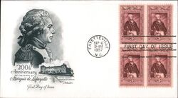 1957 3c Marquis de Lafayette Block of Four First Day Cover First Day Cover